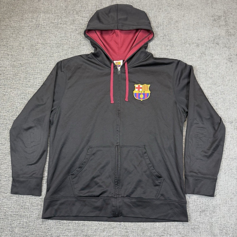 FCB Futbol Club FC Barcelona Full Zip Hoodie Sweatshirt Men's XL Black Soccer